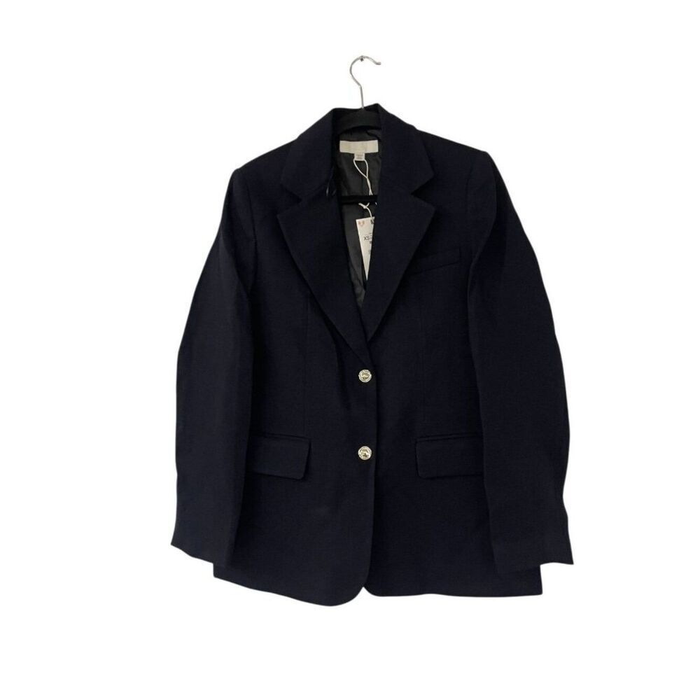 Zara Womens Textured Blazer Size XS Navy Blue Gold Buttons 8372/374 NWT